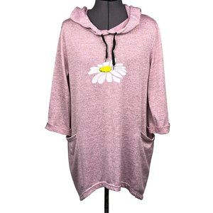 "Let it Be" Daisy Tunic Top 3/4-Sleeve Pockets Hood with Ears Pink Sz. M